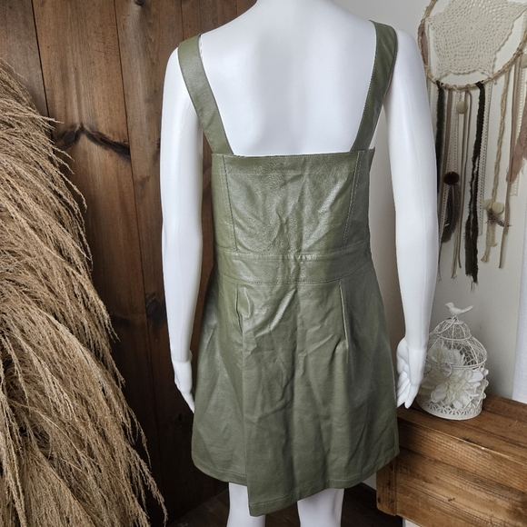 NWT Wild Fable Faux Leather Olive Green Zippered Mini Dress w/Pockets - Picture 6 of 15